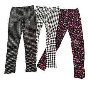 Girls Leggings bundle size 10/12 Black polka dots houndstooth Lot of 3